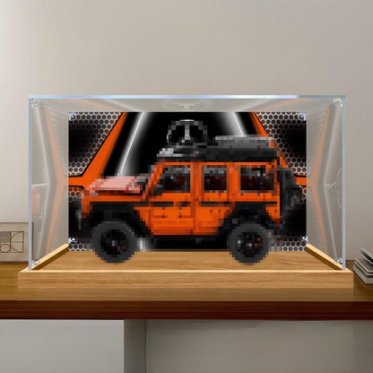LEGO 42177 Mercedes-Benz G 500 PROFESSIONAL Line Vitrine aus Acryl mit Ringlicht & UV-bedrucktem Hintergrund – Staubdichte Ausstellungsbox