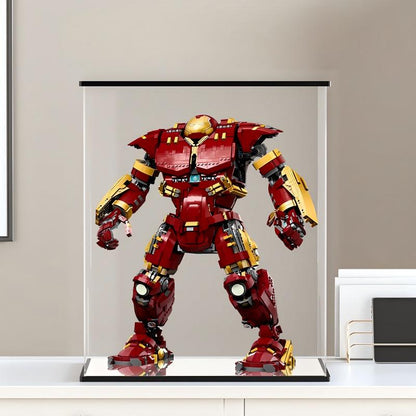 LEGO 76210 反浩克装甲镜面亚克力展示盒，带环形灯和UV印刷背景 - 防尘展示柜