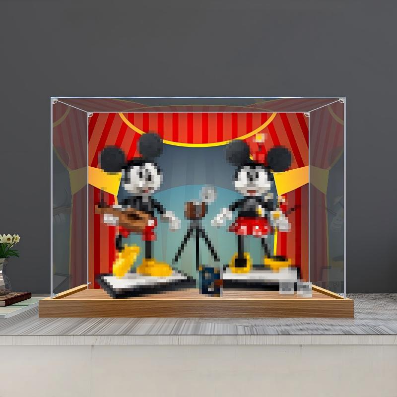LEGO 43179 Mickey Mouse & Minnie Mouse Spiegel-Acryl-Vitrine mit Ringlicht & UV-bedrucktem Hintergrund - Staubgeschützte Ausstellungsvitrine