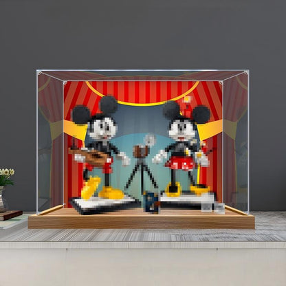 LEGO 43179 Mickey Mouse & Minnie Mouse Spiegel-Acryl-Vitrine mit Ringlicht & UV-bedrucktem Hintergrund - Staubgeschützte Ausstellungsvitrine