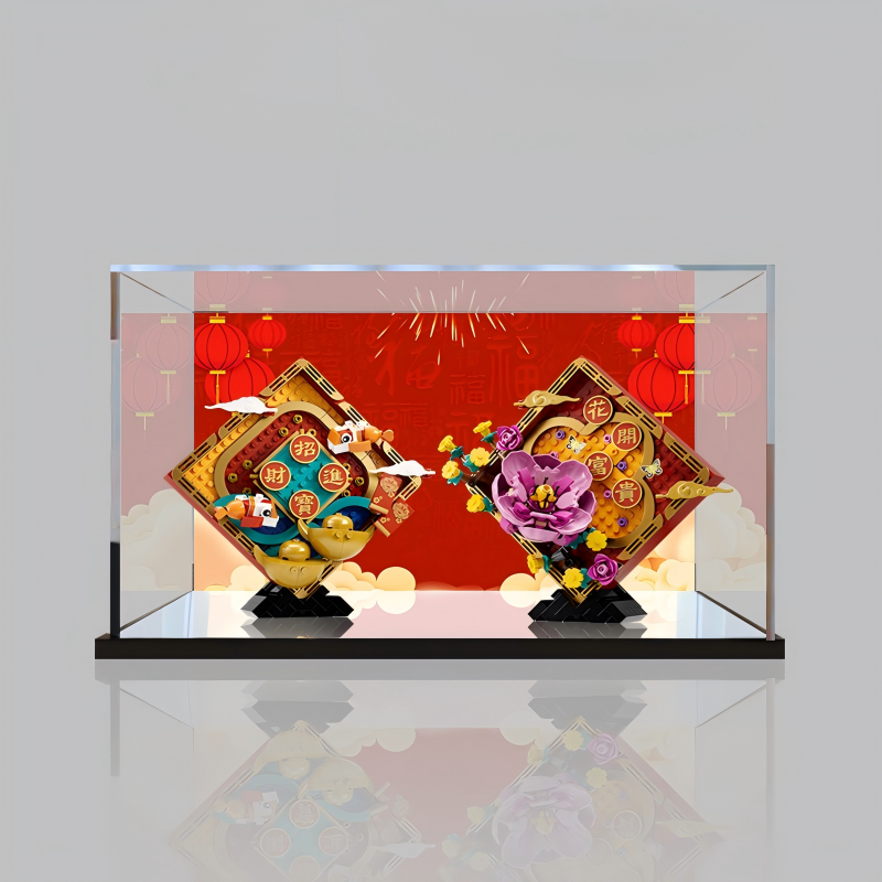 Acrylic Display Case for LEGO 80110 Lunar New Year Display, with Themed Printed Background & Dustproof Box