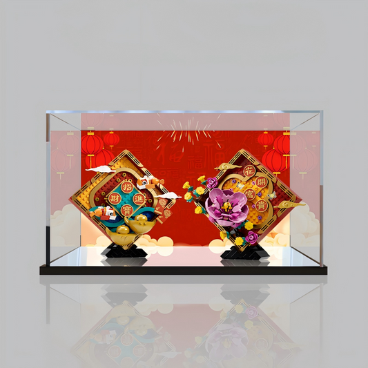 Acrylic Display Case for LEGO 80110 Lunar New Year Display, with Themed Printed Background & Dustproof Box