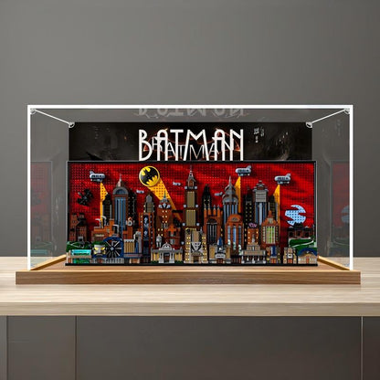 LEGO 76271 Batman: The Animated Series Gotham City Custodia Espositiva in Acrilico con Specchio, Anello Luminoso e Sfondo Stampato UV - Vetrina Antipolvere