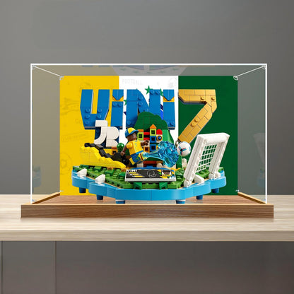 LEGO 43027 Vini Jr. - Soccer Highlights Mirror Acrylic Display Case with Ring Light & UV-Printed Background - Dustproof Showcase
