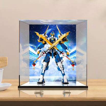 Acrylic Display Case for LEGO 71785 Jay's Titan Mech, with Themed Printed Background & Dustproof Box