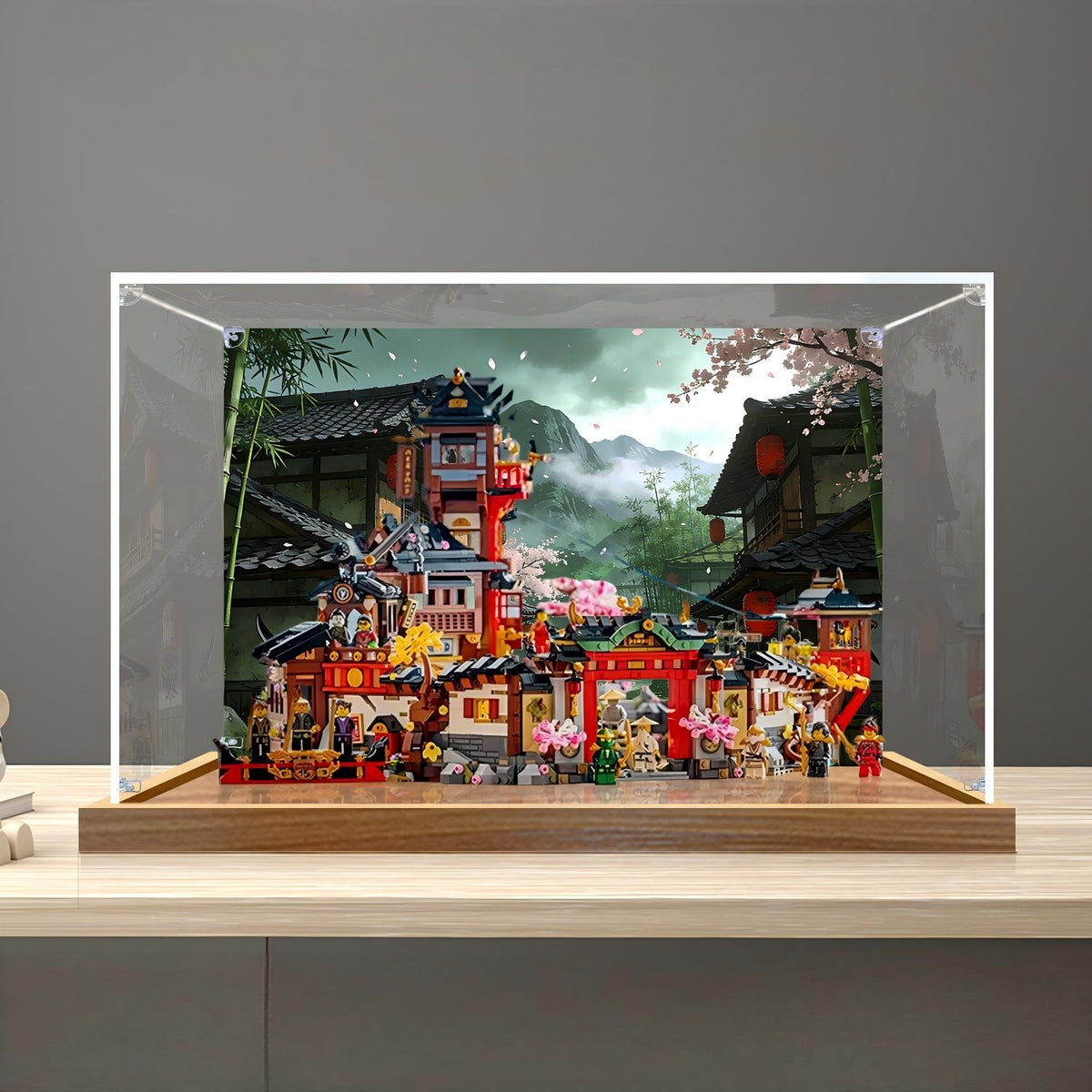 LEGO 71861 The Old Town Mirror Acrylic Display Case with Ring Light & UV-Printed Background - Dustproof Showcase