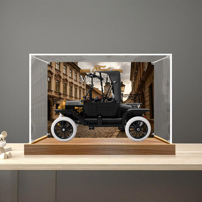 LEGO 11376 Ford Model T Mirror Acrylic Display Case with Ring Light & UV-Printed Background - Dustproof Showcase