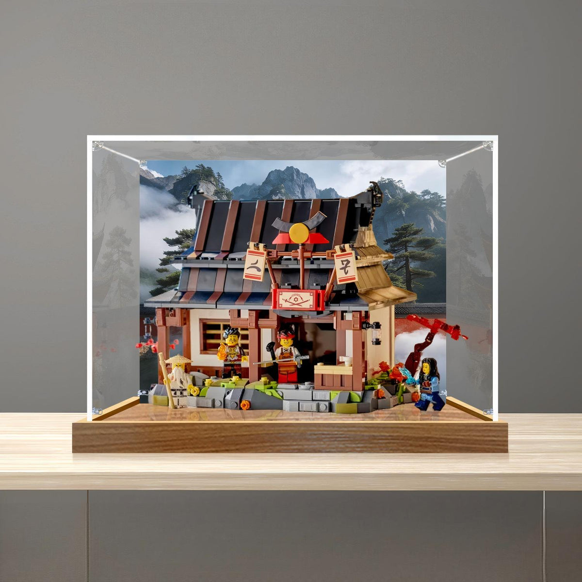 LEGO 71858 四つの武器 鍛冶屋 ミラーアクリルディスプレイケース リングライト＆UVプリント背景付き - 防塵ショーケース