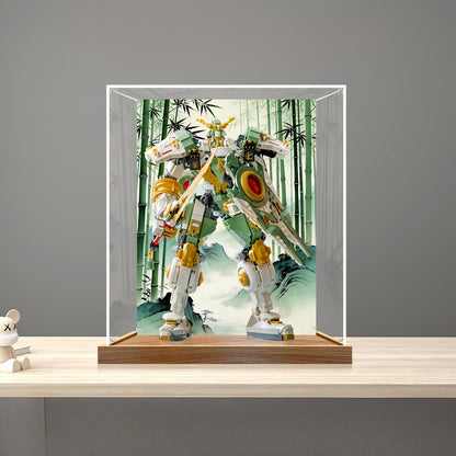 LEGO 71860 Lloyd's Titan Mech Spiegel-Acryl-Vitrine mit Ringlicht & UV-bedrucktem Hintergrund - Staubdichte Präsentationsvitrine
