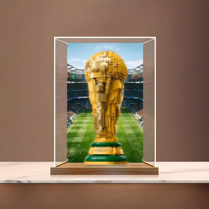 LEGO 43020 كأس العالم الرسمي FIFA غطاء عرض أكريليك مرآة مع إضاءة حلقية وخلفية مطبوعة بالأشعة فوق البنفسجية - صندوق عرض مقاوم للغبار