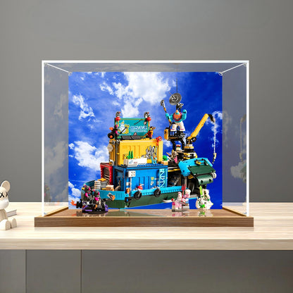 LEGO 80013 Quartel Secreto da Equipe do Monkie Kid - Caixa de Exibição de Acrílico Espelhado com Luz de Anel e Fundo Impresso em UV - Vitrine à Prova de Poeira