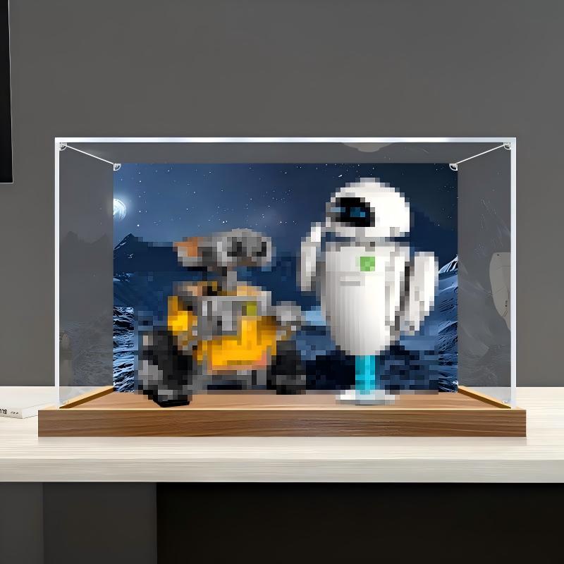 LEGO 43279 WALL-E e EVE Vetrina Acrilica a Specchio con Luce ad Anello e Sfondo Stampato UV - Espositore Antipolvere
