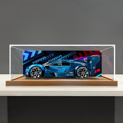 LEGO 77253 Bugatti Vision Gran Turismo Vitrine d'affichage en acrylique avec miroir, anneau lumineux et fond imprimé UV - Présentoir anti-poussière