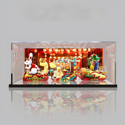 Acrylic Display Case for LEGO 80111 Lunar New Year Parade, with Themed Printed Background & Dustproof Box