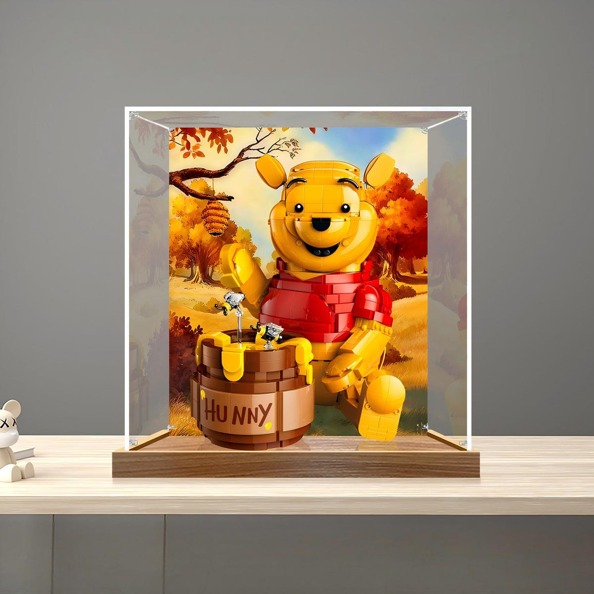 LEGO 43300 Espelho do Ursinho Pooh com Estojo de Exibição em Acrílico com Anel de Luz e Fundo Impresso em UV - Vitrine à Prova de Poeira