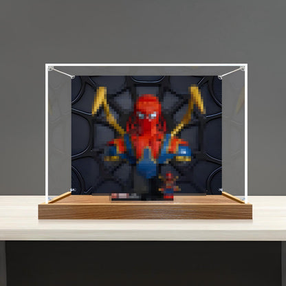 LEGO 76326 アイアン・スパイダーマン バスト ミラー アクリル ディスプレイケース リングライト＆UVプリント背景付き - 防塵ショーケース