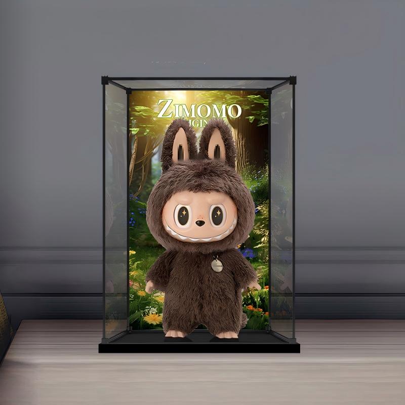 Pop Mart Zimomo Mirror Acrylic Display Case with Ring Light & UV-Printed Background - Dustproof Showcase