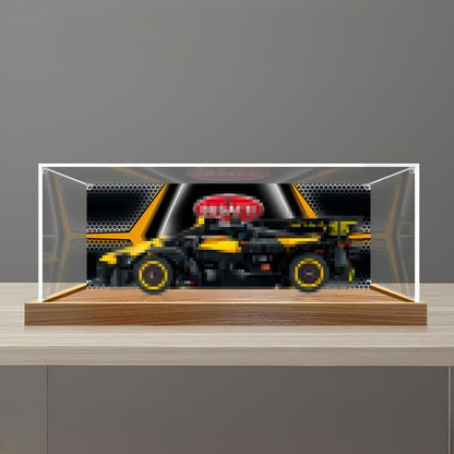 LEGO 42151 Bugatti Bolide Akryl Udstillingsæske med Ringlys og UV-printet Baggrund - Støvtæt Vitrine