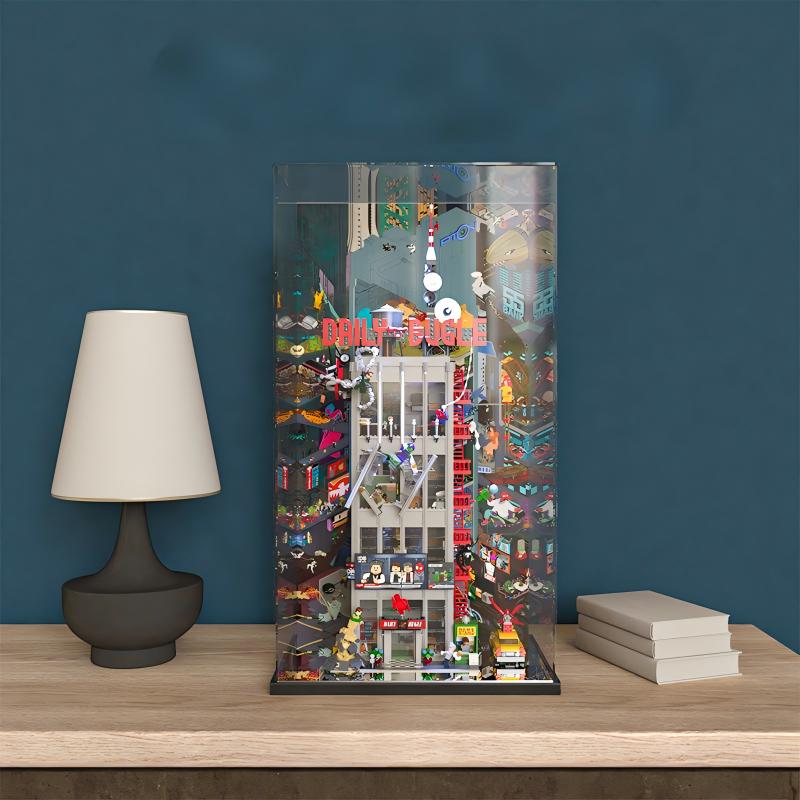 Acrylic Display Case for LEGO 76178 Daily Bugle, with Themed Printed Background & Dustproof Box
