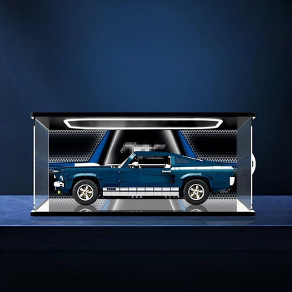 LEGO 10265 Ford Mustang Mirror Acrylic Display Case with Ring Light & UV-Printed Background - Dustproof Showcase