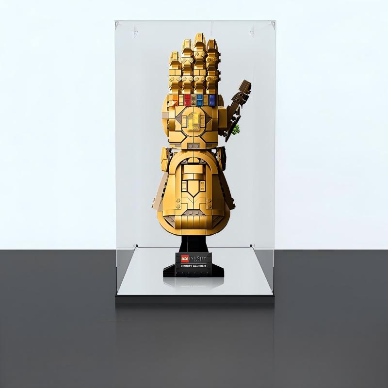 LEGO 76191 Vetrina Acrilica con Specchio Infinity Gauntlet con Anello Luminoso e Sfondo Stampato UV - Vetrina Antipolvere