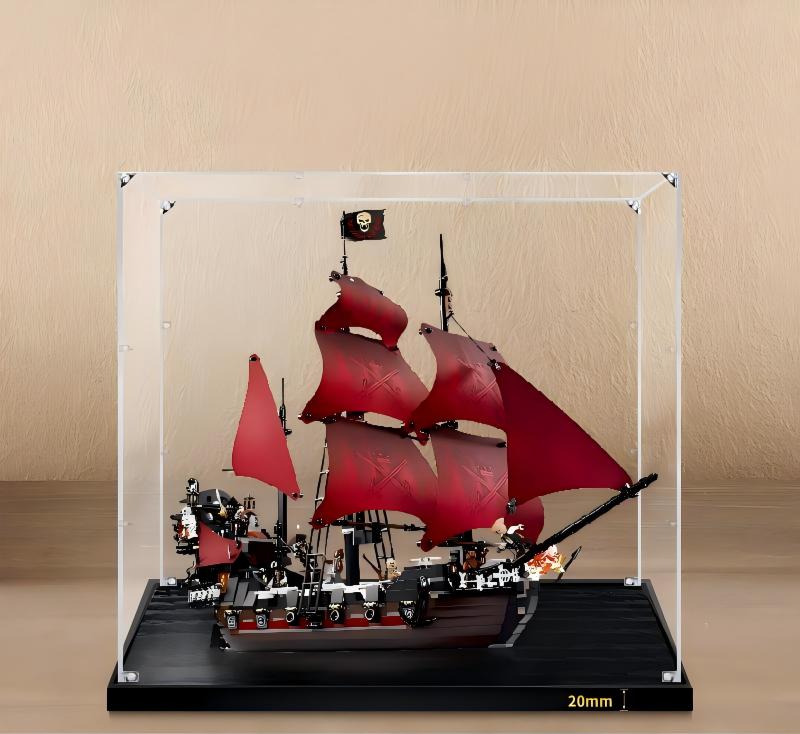 Professional Acrylic Display Case for LEGO 4195 Queen Anne's Revenge, with Themed UV Printing Background & Dustproof Box