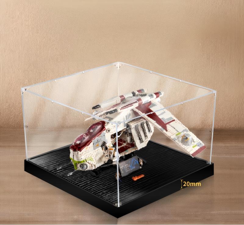 Acrylic Display Case for LEGO 75309 Republic Gunship, with Themed Printed Background & Dustproof Box