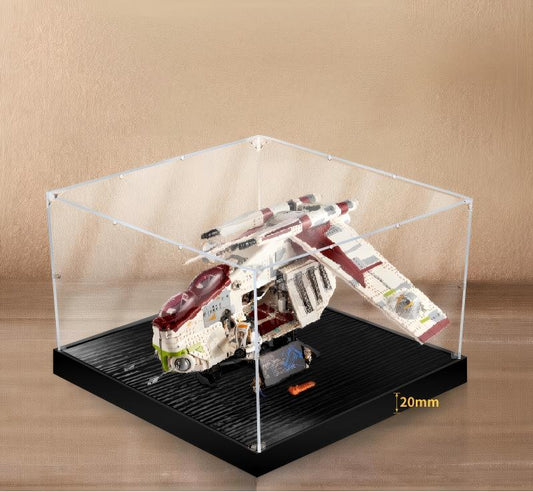 Acrylic Display Case for LEGO 75309 Republic Gunship, with Themed Printed Background & Dustproof Box