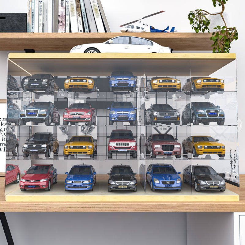 Wall-Mounted Acrylic Display Case for LEGO Speed Champions - Real Wood Base & Top, Sliding Door Dustproof Cabinet for Diecast Model Cars
