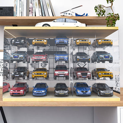 Wall-Mounted Acrylic Display Case for LEGO Speed Champions - Real Wood Base & Top, Sliding Door Dustproof Cabinet for Diecast Model Cars