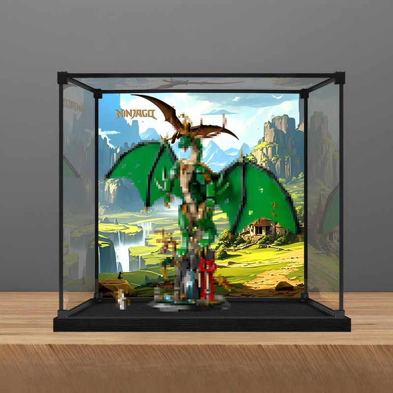 LEGO 71847 Dragon Attack Mirror Acrylic Display Case with Ring Light & UV-Printed Background - Dustproof Showcase