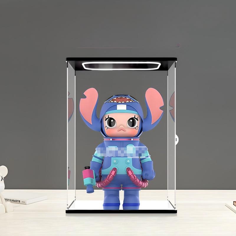 Pop Mart Mega Space Molly x Disney Stitch Mirror Acrylic Display Case with Ring Light & UV-Printed Background - Dustproof Showcase