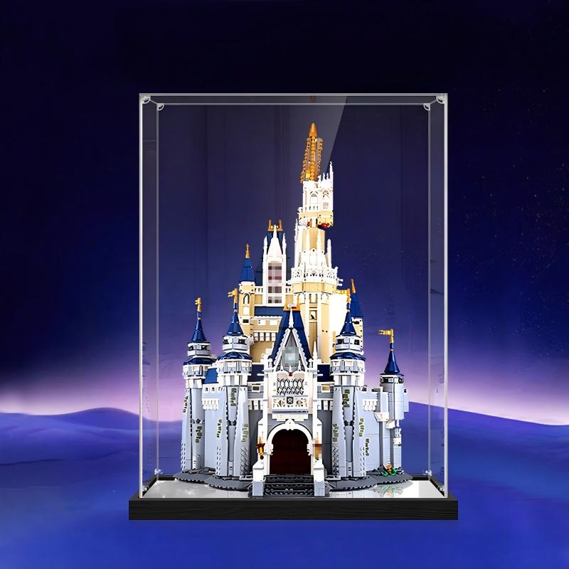 LEGO 71040 迪士尼城堡亚克力展示盒，带环形灯和UV印刷背景 - 防尘展示柜