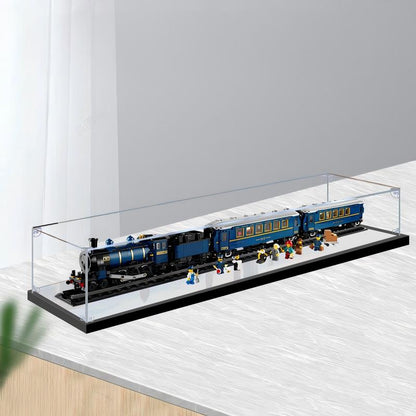 LEGO 21344 The Orient Express Train Mirror Acrylic Display Case with Ring Light & UV-Printed Background - Dustproof Showcase