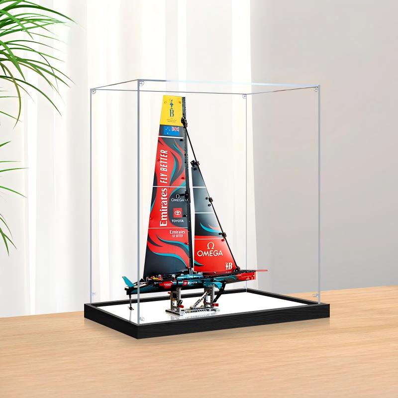 LEGO 42174 Emirates Team New Zealand AC75 Yacht Vitrine Acrílica com Anel de Luz e Fundo UV - Expositor à Prova de Poeira