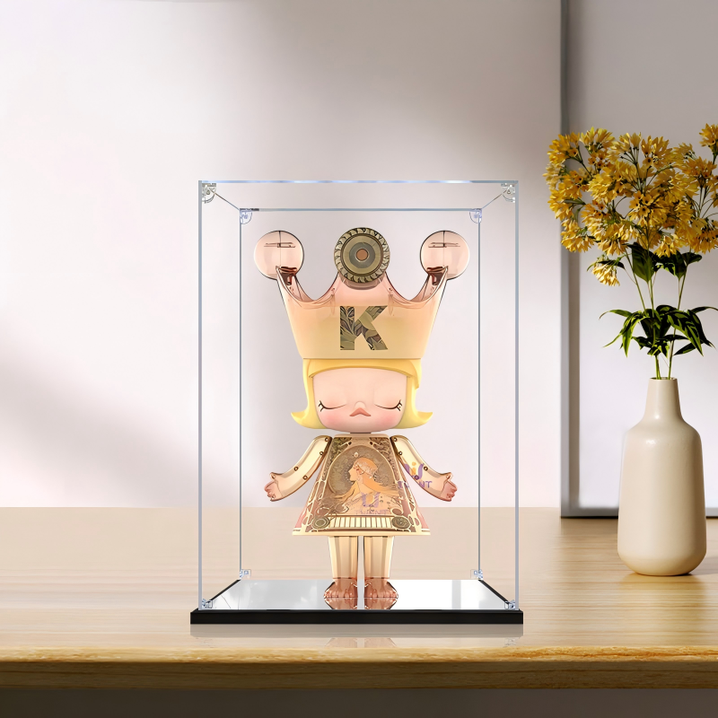 Suitable for Pop Mart Molly Art Collection Display Case – Showcase with UV-Printed Background & Mirror Base