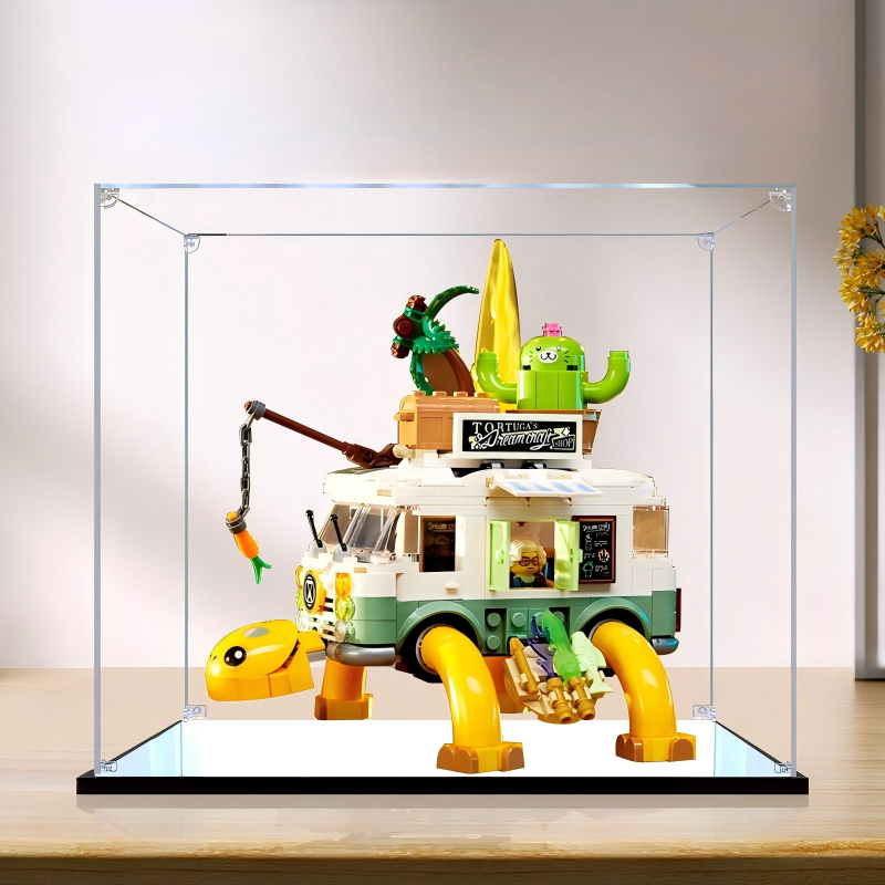 Acrylic Display Case for LEGO 71456 Mrs. Castillo's Turtle Van, with Themed Printed Background & Dustproof Box