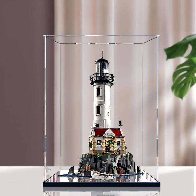 LEGO 21335 Vitrine de Exibição Motorizada com Espelho para Farol em Acrílico com Luz de Anel e Fundo Impresso em UV - Mostruário à Prova de Poeira