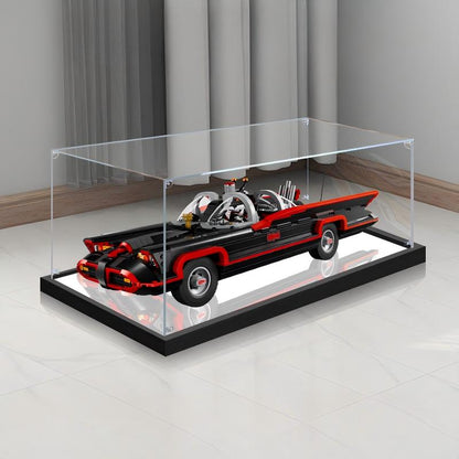 LEGO 76328 The Classic TV Series Batmobile Mirror Acrylic Display Case with Ring Light & UV-Printed Background - Dustproof Showcase