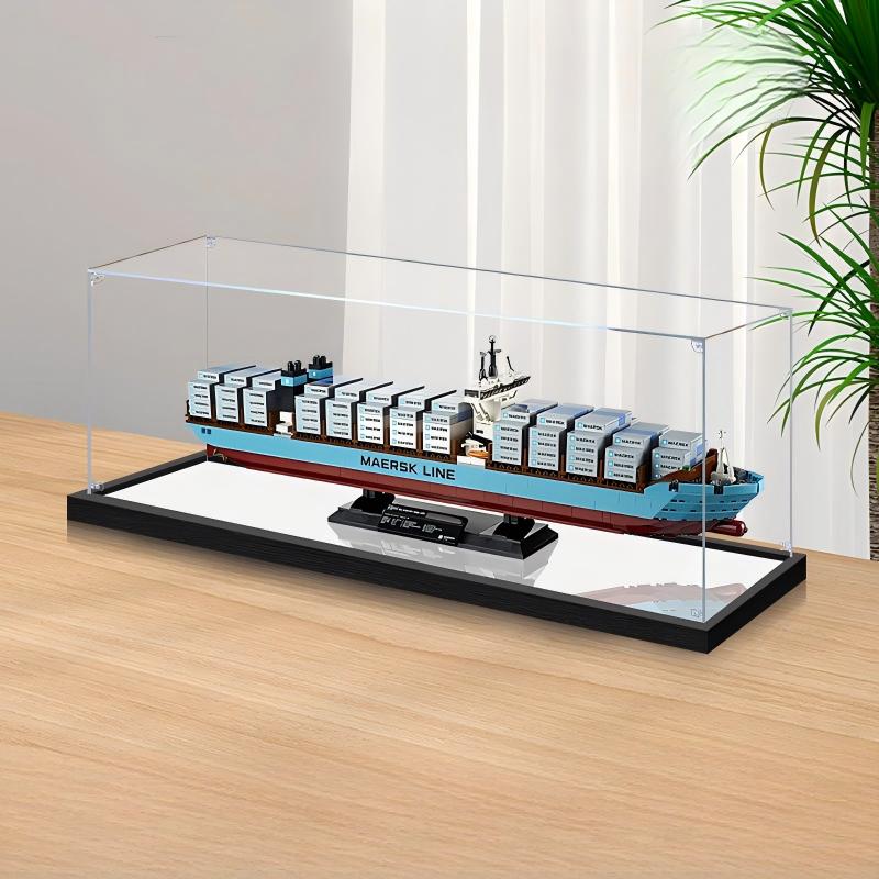 LEGO 10241 Maersk Line Triple-E Spejl Akryl Display Etui med Ringlys & UV-printet Baggrund - Støvtæt Udstillingskasse