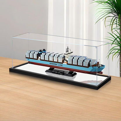 LEGO 10241 Maersk Line Triple-E Spejl Akryl Display Etui med Ringlys & UV-printet Baggrund - Støvtæt Udstillingskasse