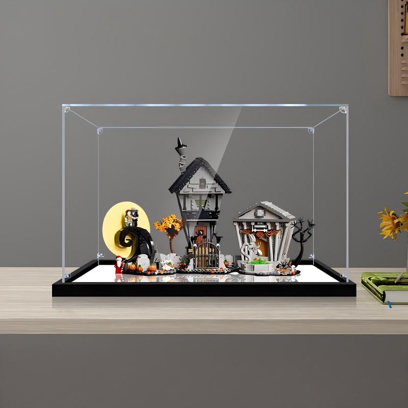 LEGO 21351 The Nightmare Before Christmas Spiegel-Acryl-Vitrine mit Ringlicht & UV-bedrucktem Hintergrund - Staubdichte Präsentationsbox