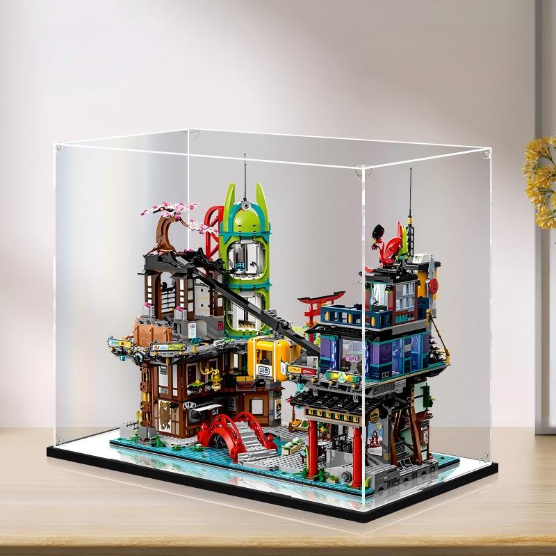 LEGO 71799 NINJAGO City Markets Mirror Acrylic Display Case with Ring Light & UV-Printed Background - Dustproof Showcase