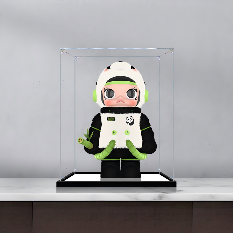 Suitable for Pop Mart Mega Space Molly Panda Display Case – Showcase with UV-Printed Background & Mirror Base