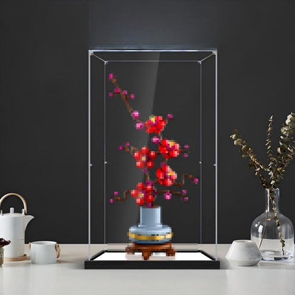 LEGO 10369 Pflaumenblüten-Spiegel-Acryl-Vitrinenkasten mit Ringlicht & UV-bedrucktem Hintergrund – Staubgeschützte Vitrine