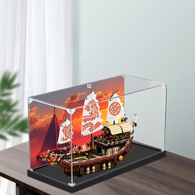 Acrylic Display Case for LEGO 70618 Destiny's Bounty, with Themed Printed Background & Dustproof Box
