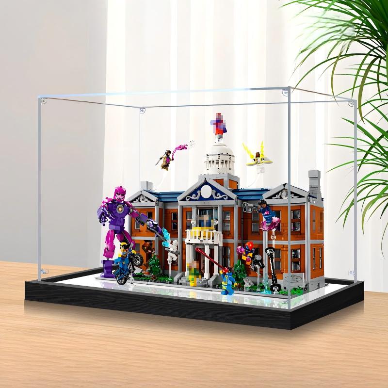 LEGO 76294 X-Men: La X-Mansion - Vetrina Acrilica con Specchio, Anello Luminoso e Sfondo UV - Custodia Antipolvere