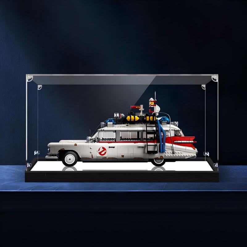 LEGO 10274 Ghostbusters ECTO-1 Mirror Acrylic Display Case with Ring Light & UV-Printed Background - Dustproof Showcase