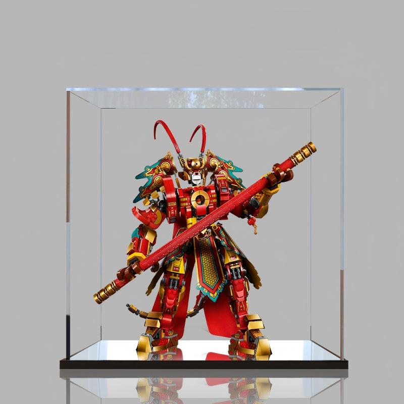 LEGO 80012 Monkey King Warrior Mech Mirror Acrylic Display Case with Ring Light & UV-Printed Background - Dustproof Showcase
