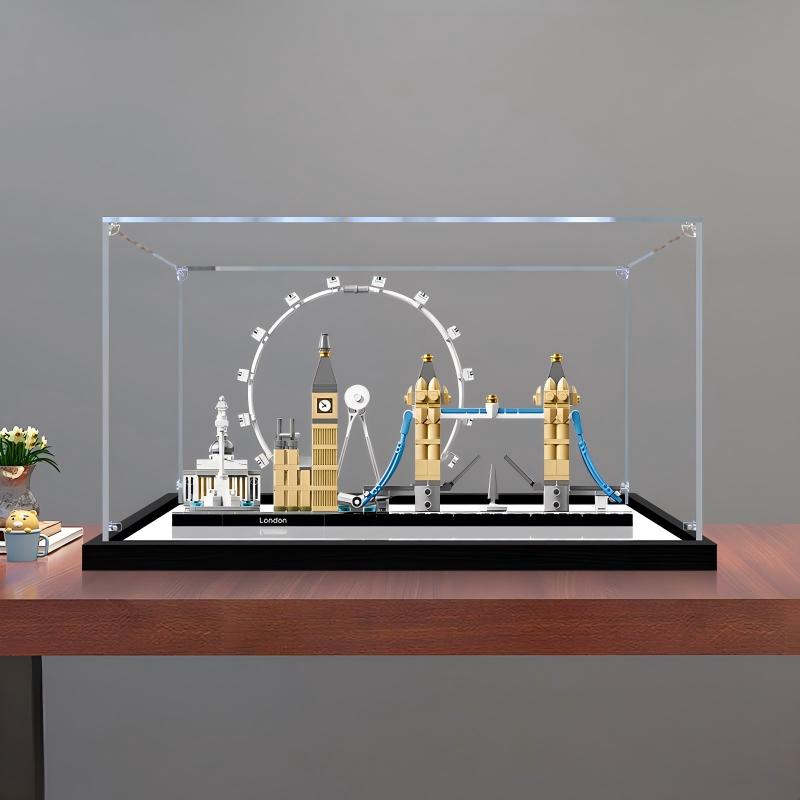 LEGO 21034 ロンドンミラーアクリル展示ケース リングライト＆UVプリント背景付き - 防塵ショーケース